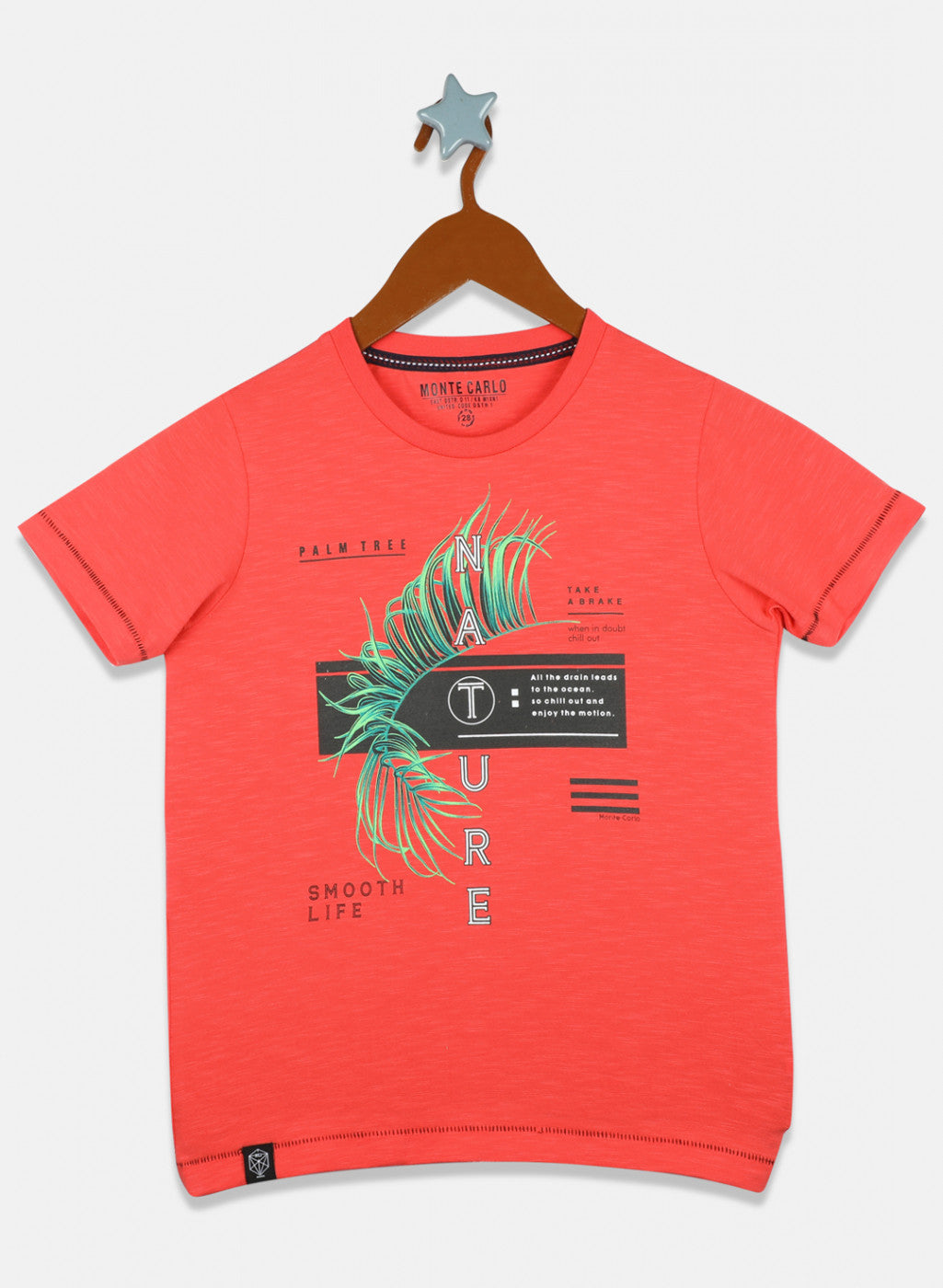 Boys Orange Printed T-Shirt