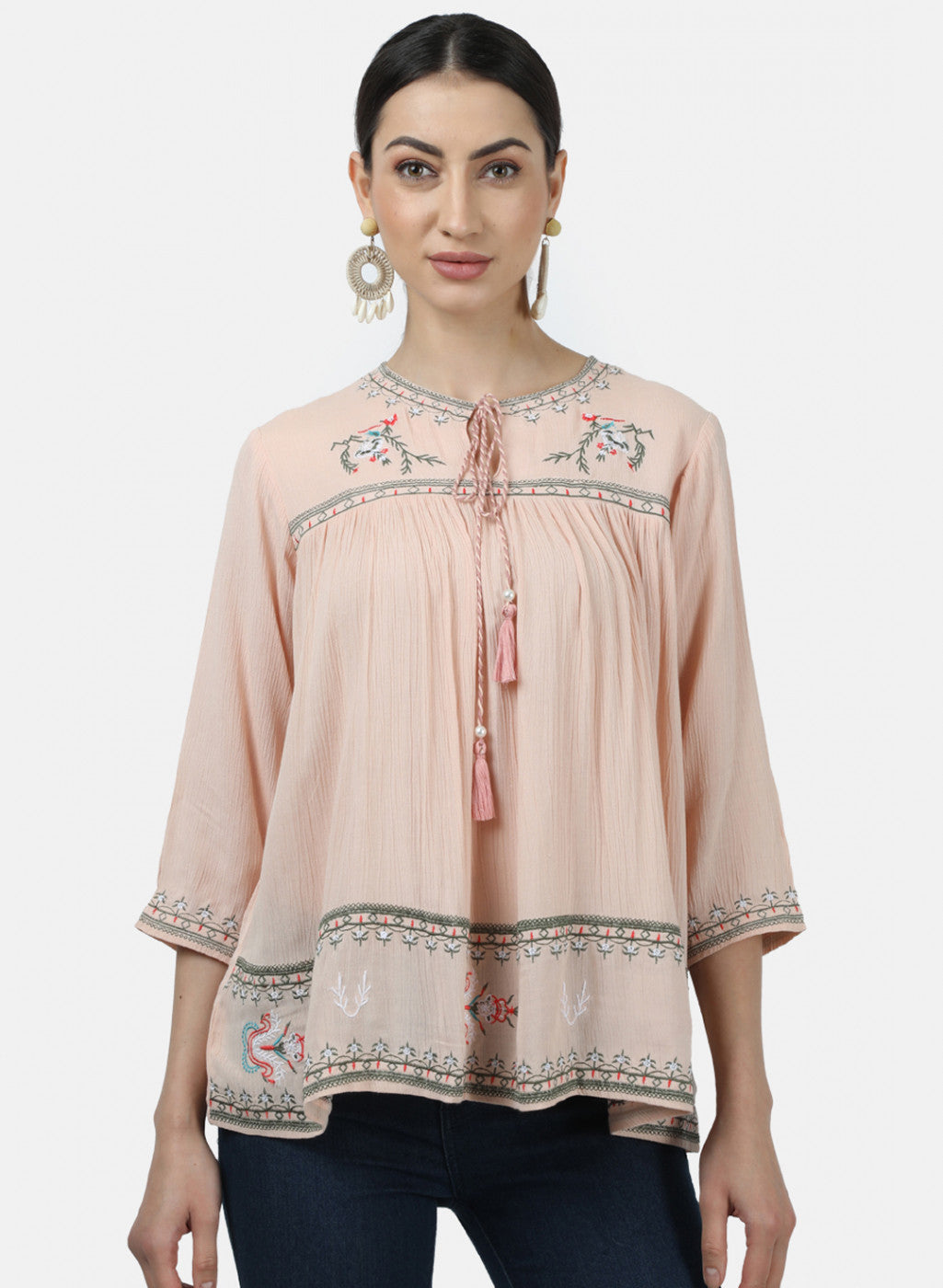 Womens Peach Embroidered Tops - Main Image