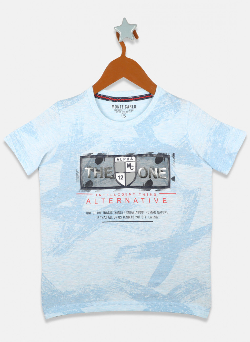 Boys Sky Blue Printed T-Shirts