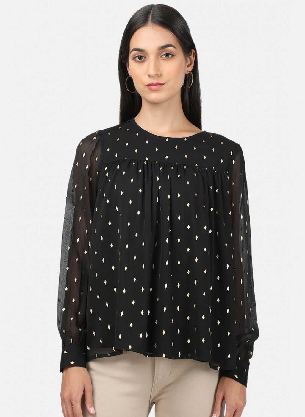 Womens Black Printed Top