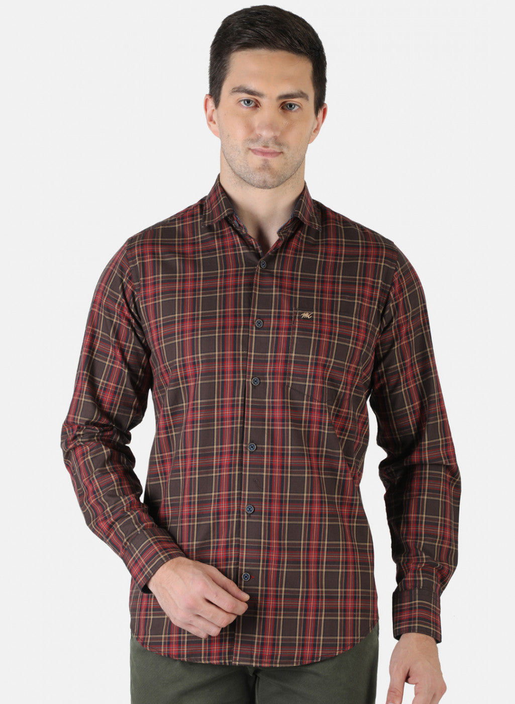 Men Brown Check Shirt