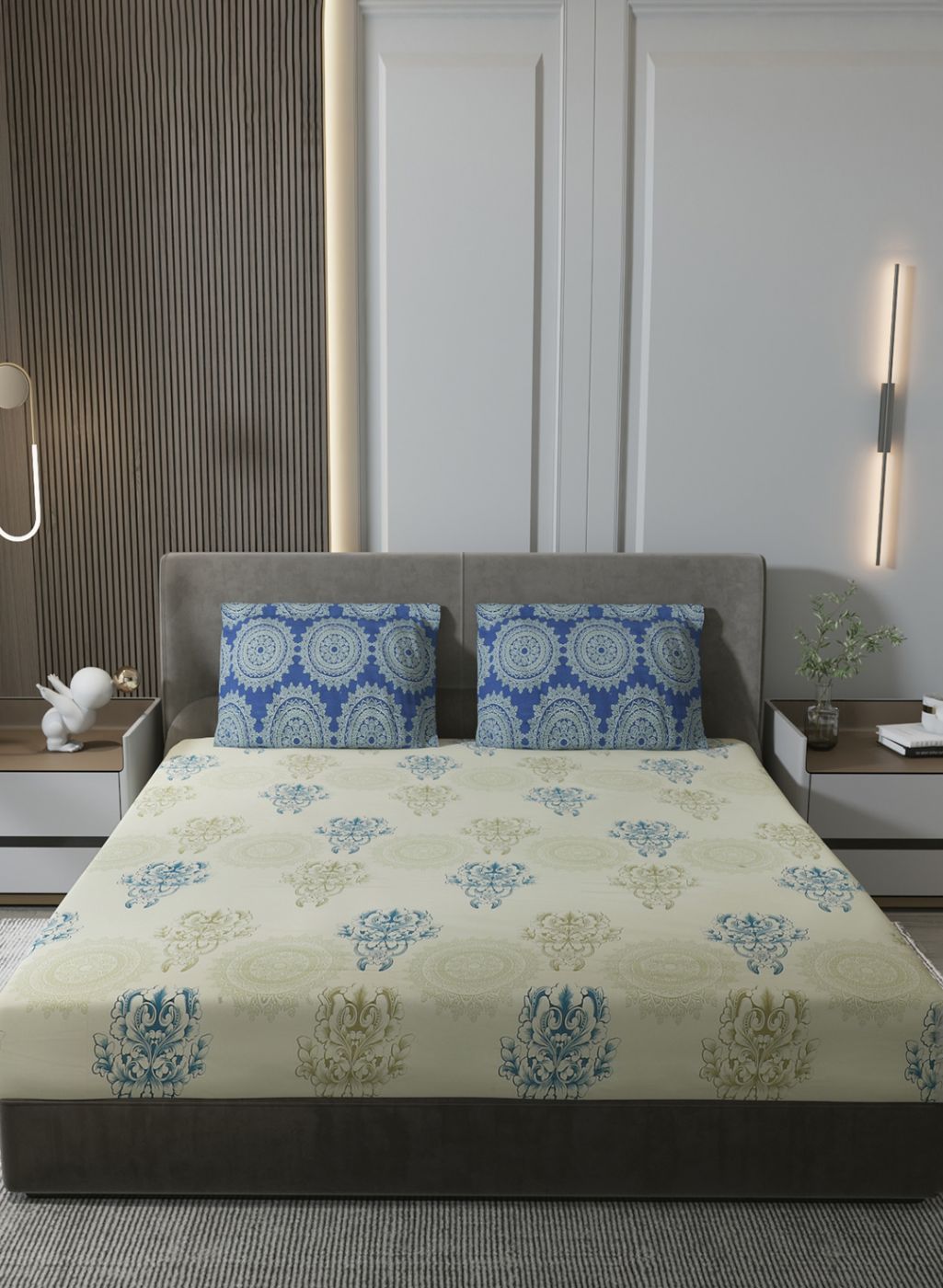 144TC Pure Cotton King Bedsheet with 2 Pillow Covers