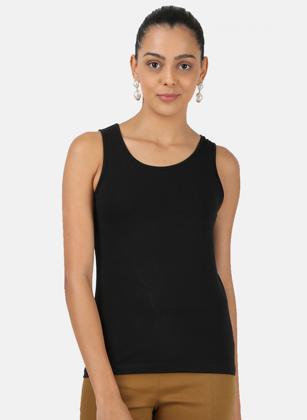 Womens Black Plain Spaghetti