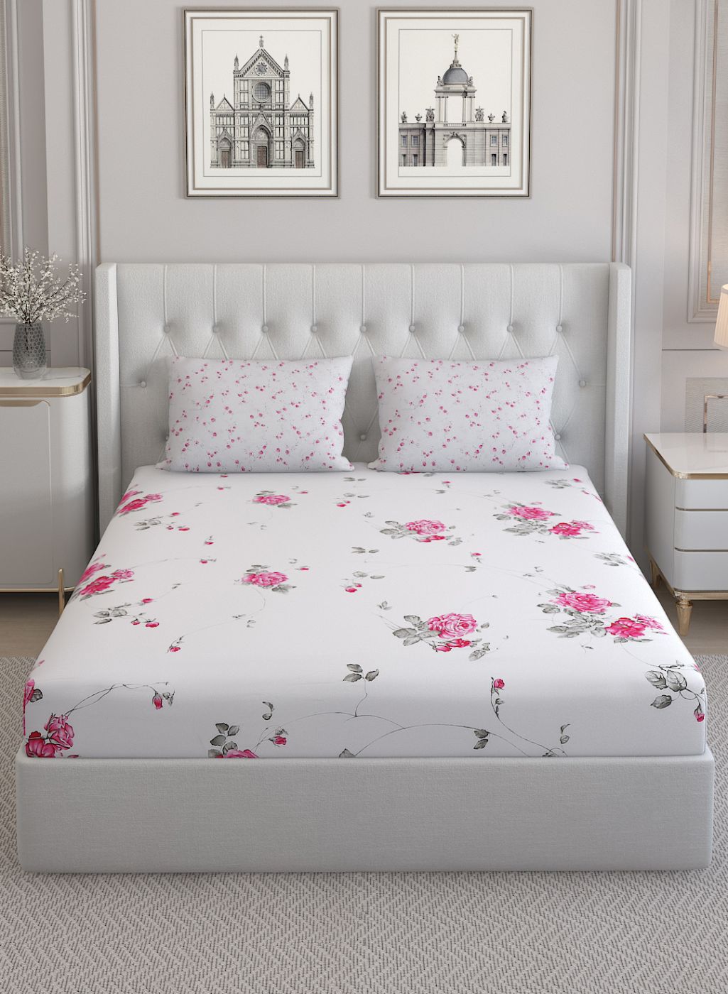 200TC Pure Cotton Queen Bedsheet with 2 Pillow Covers