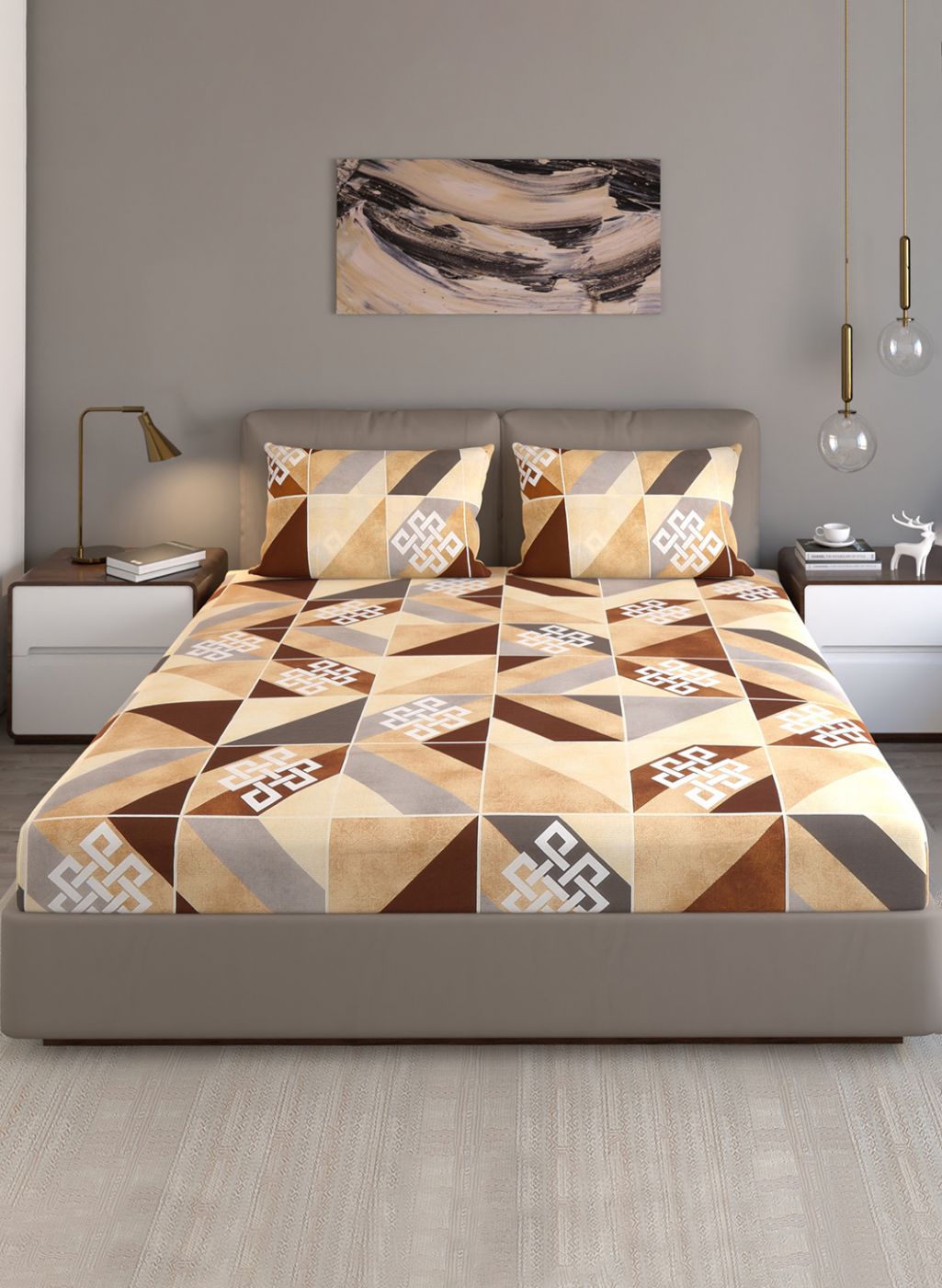 140TC Pure Cotton Queen Bedsheet with 2 Pillow Covers