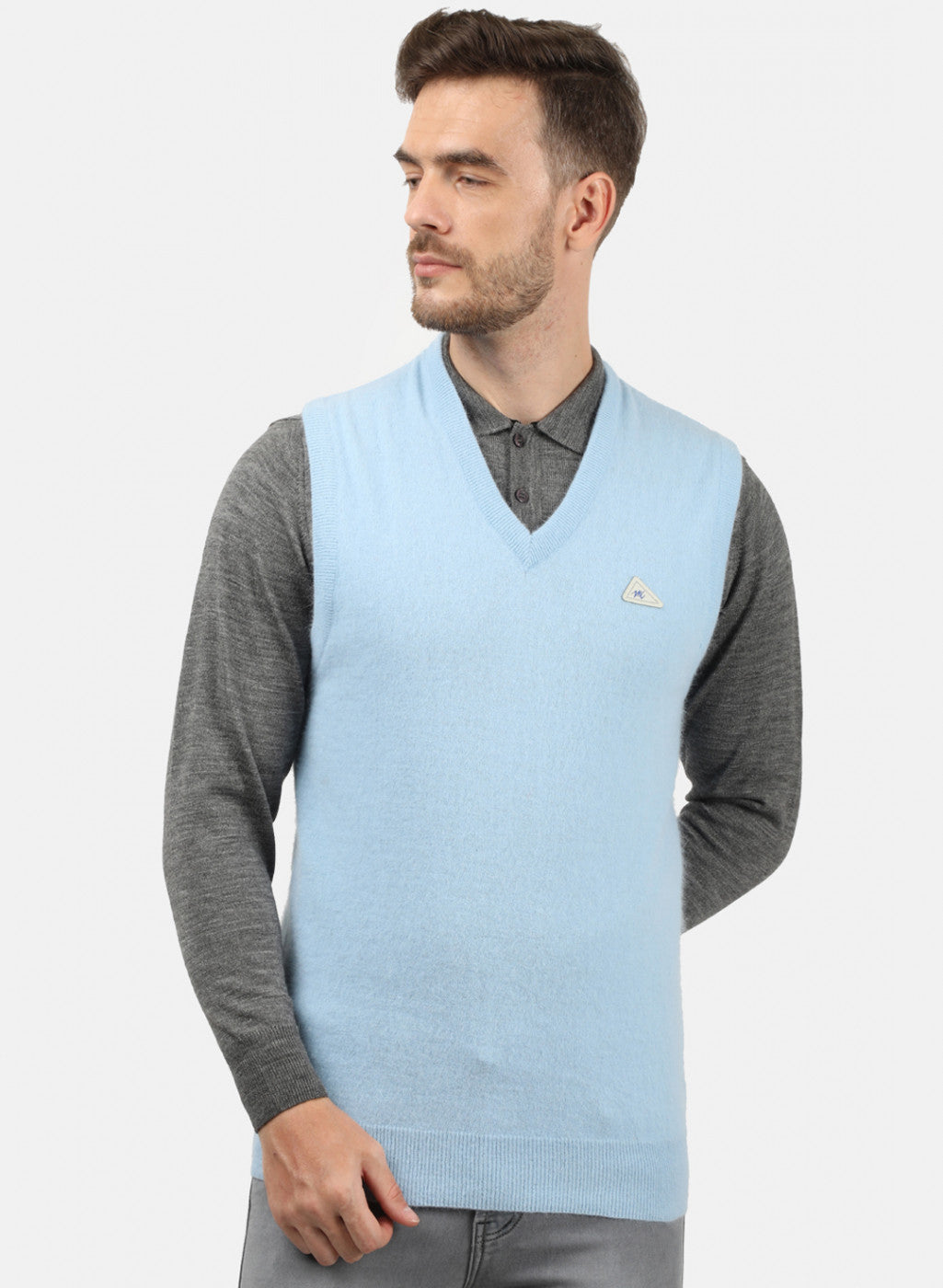 Men Sky Blue Solid Sweater