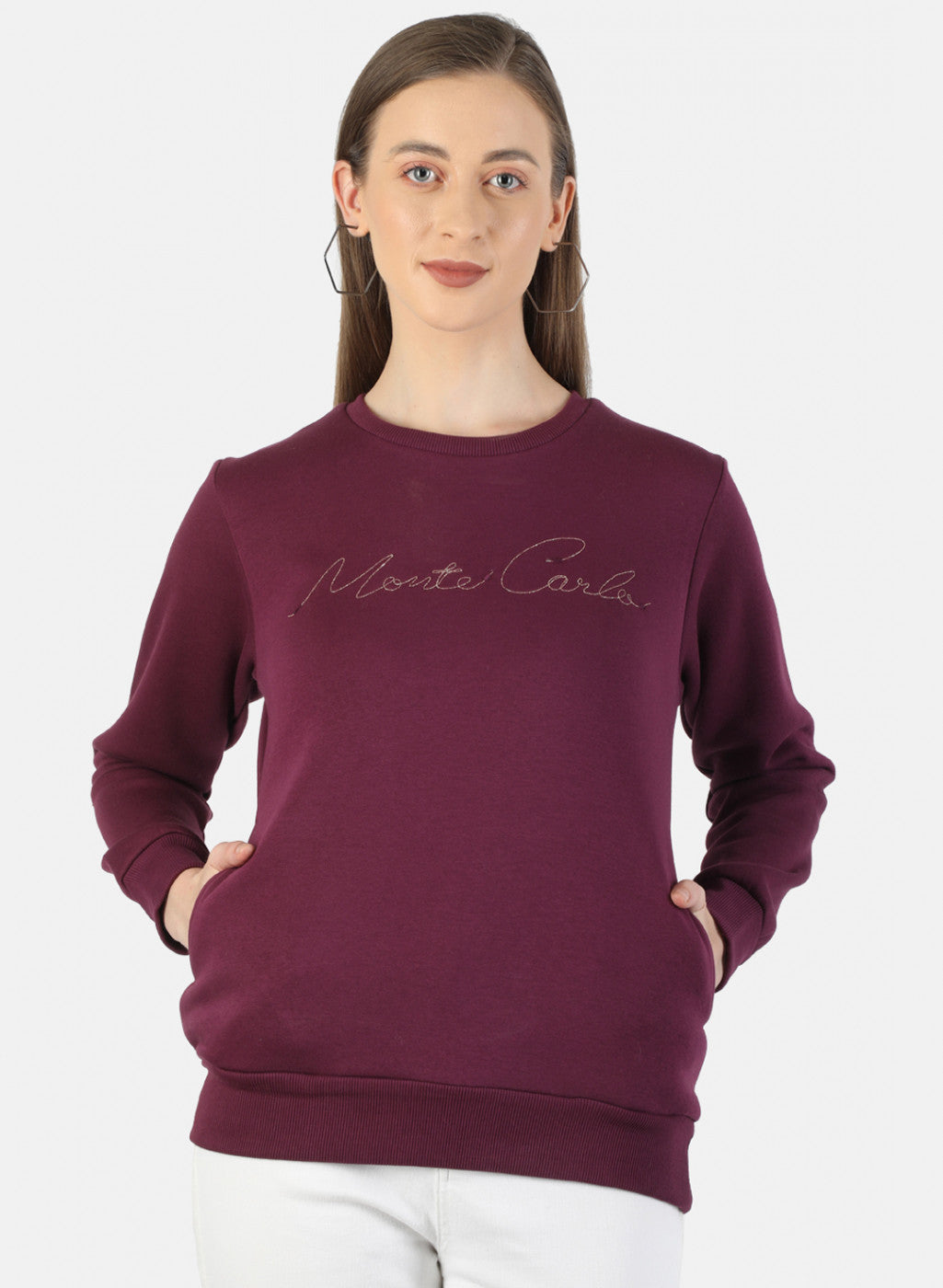 Women Purple Embroidered Sweatshirt