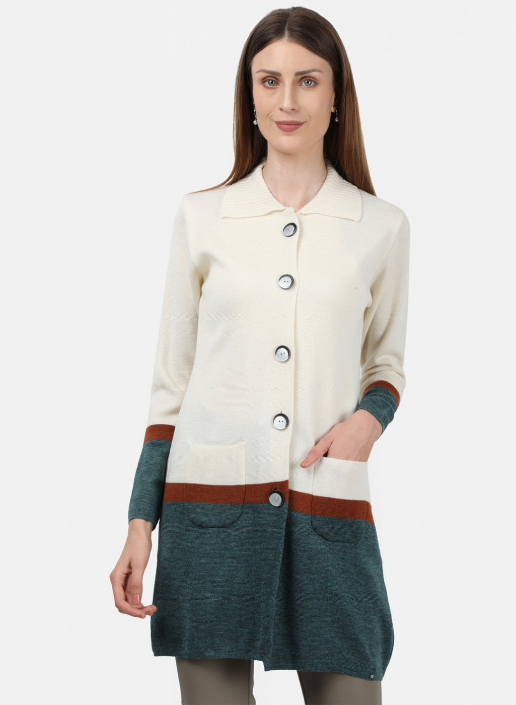 Women Off White Solid Cardigan