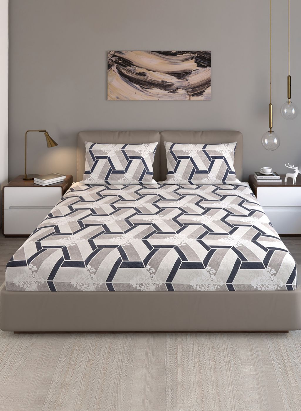 120TC Pure Cotton Queen Bedsheet with 2 Pillow Covers