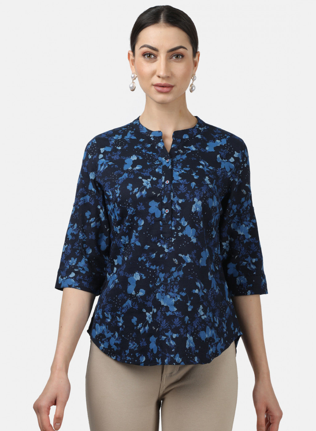 Womens Navy Blue Printed Tops