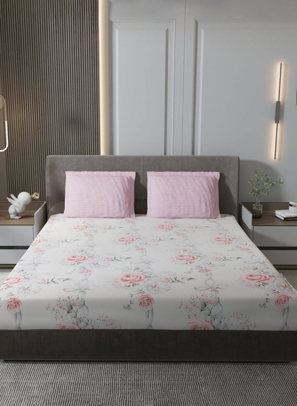 200TC Pure Cotton Queen Bedsheet with 2 Pillow Covers