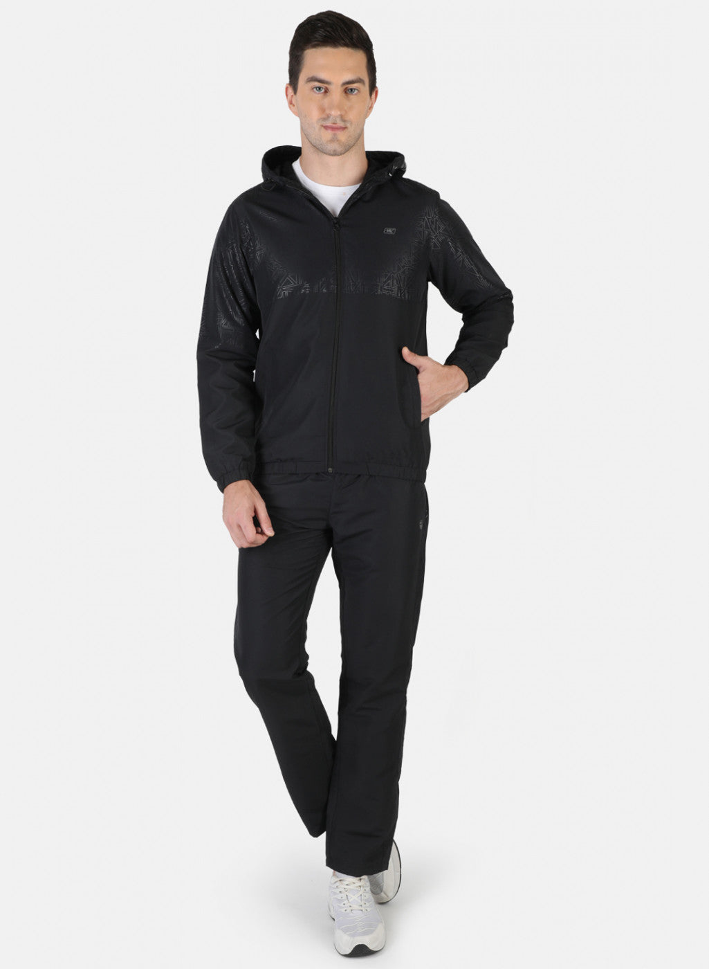 Men Black Self Design Tracksuit