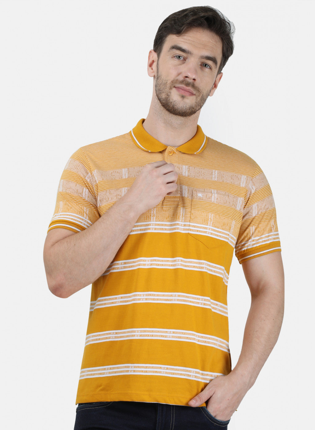 Mens Mustard Stripe Collar T-Shirts