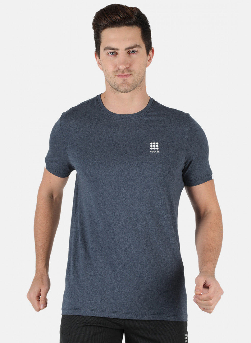 Rock.it Men Navy Blue Self Design Round Neck T-Shirt