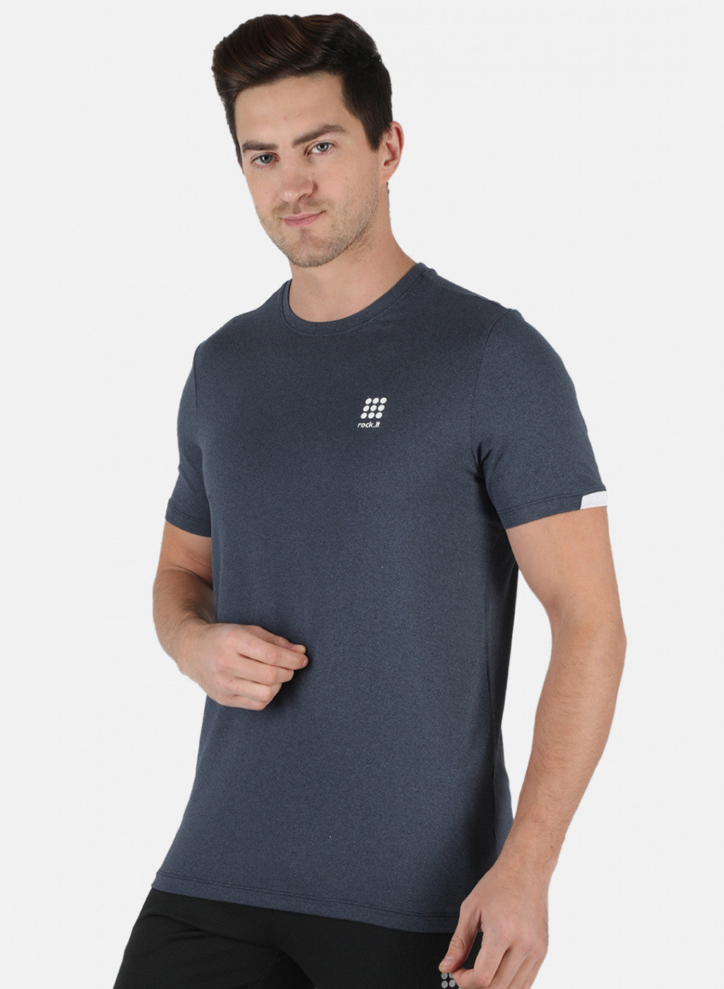 Rock.it Men Navy Blue Self Design Round Neck T-Shirt