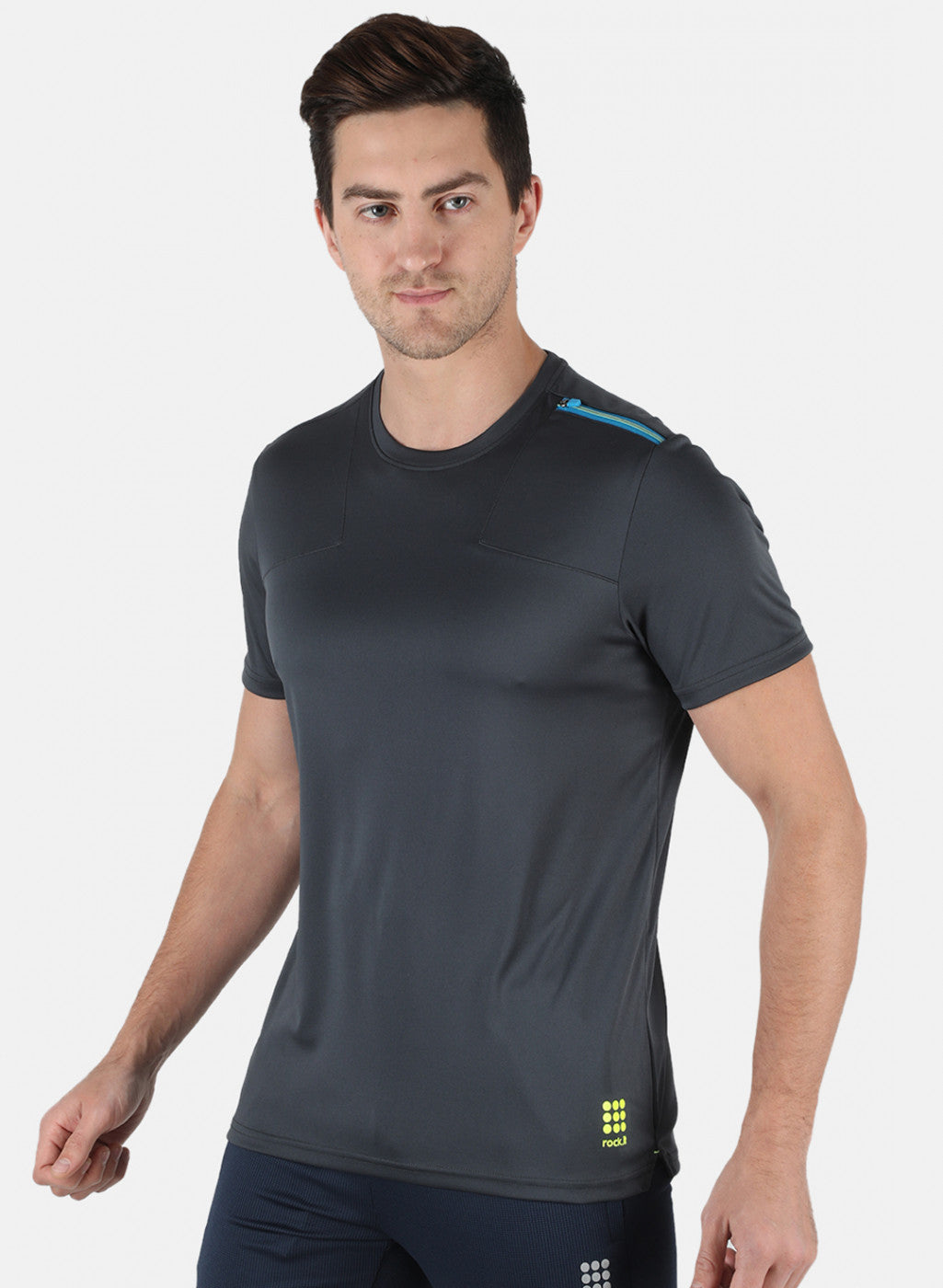 Rock.it Men Grey Self Design Round Neck T-Shirt