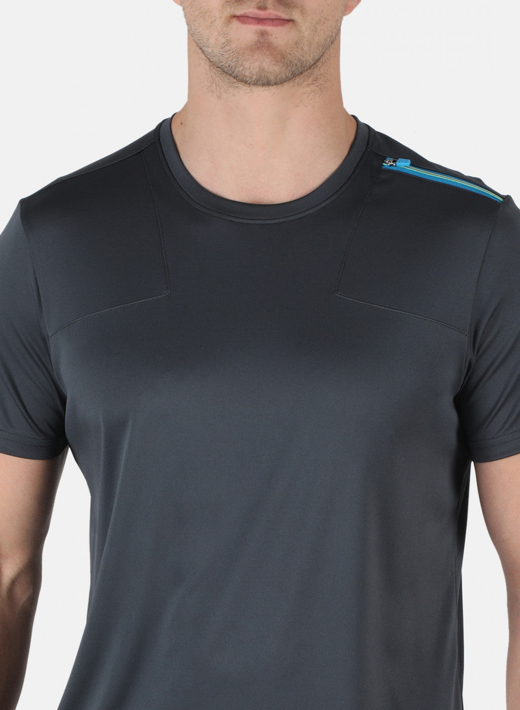 Rock.it Men Grey Self Design Round Neck T-Shirt