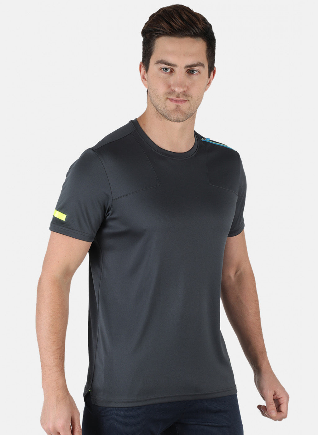 Rock.it Men Grey Self Design Round Neck T-Shirt