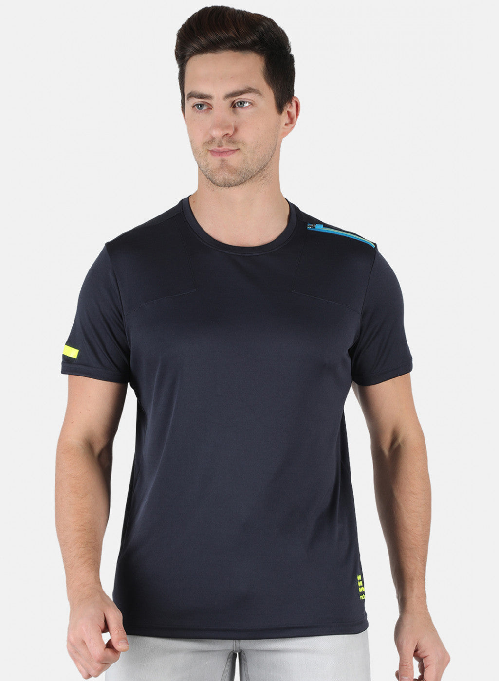Rock.it Men Navy Blue Self Design Round Neck T-Shirt
