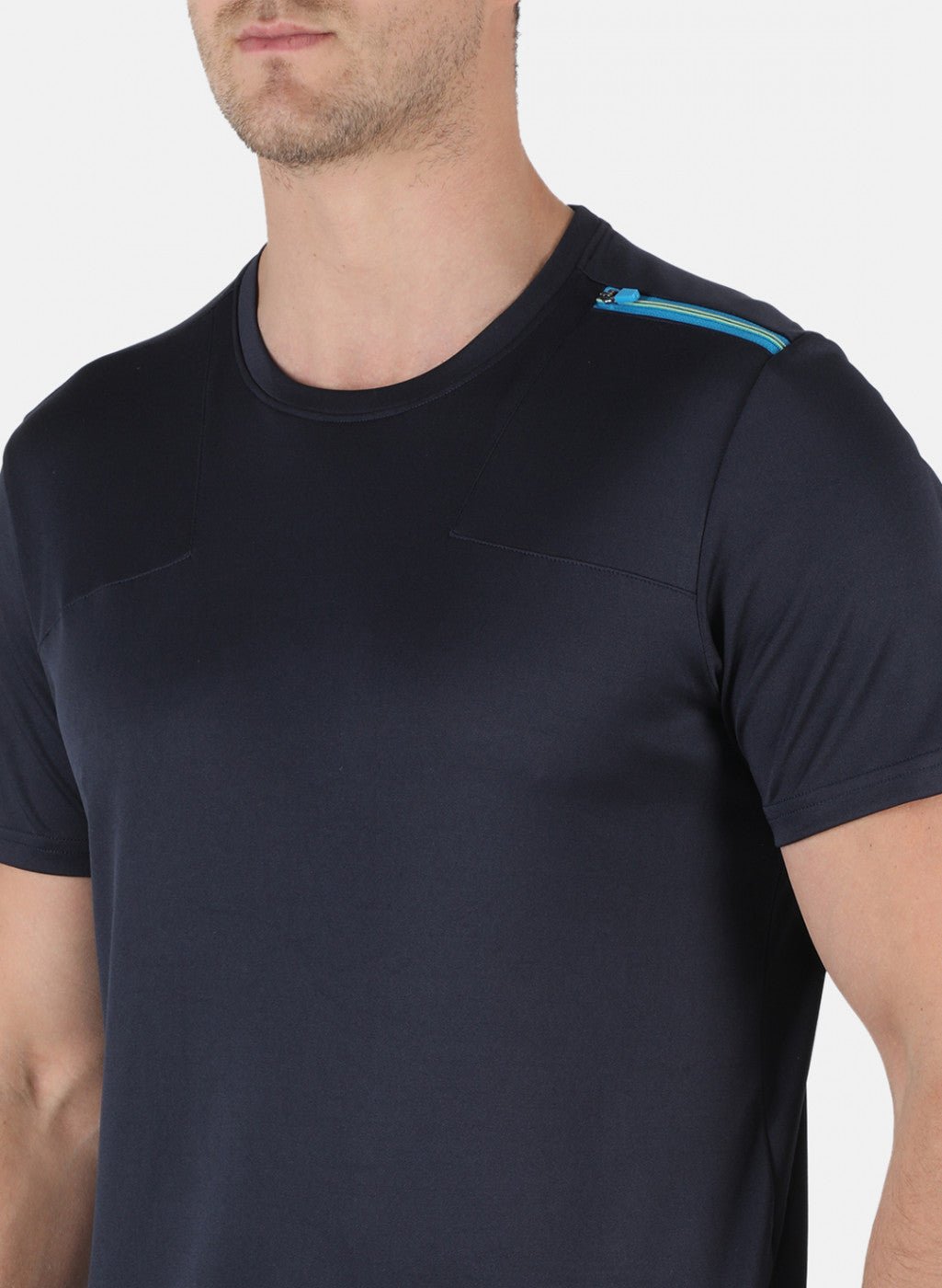 Rock.it Men Navy Blue Self Design Round Neck T-Shirt