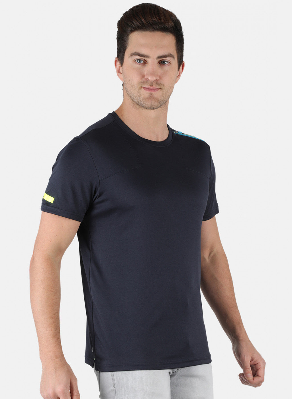 Rock.it Men Navy Blue Self Design Round Neck T-Shirt