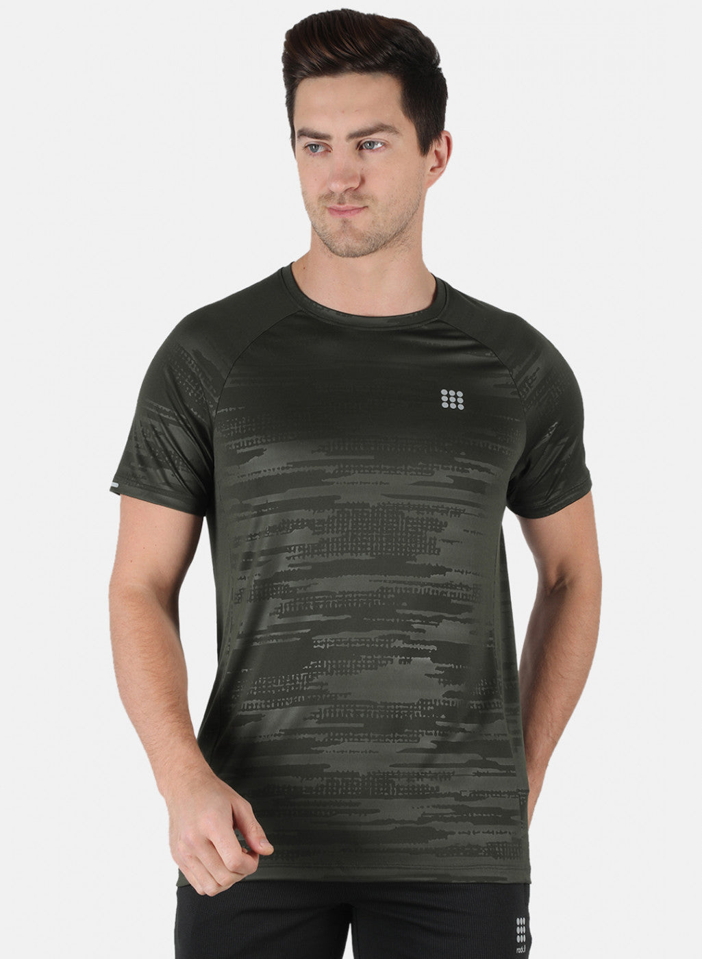 Rock.it Men Olive Self Design Round Neck T-Shirt