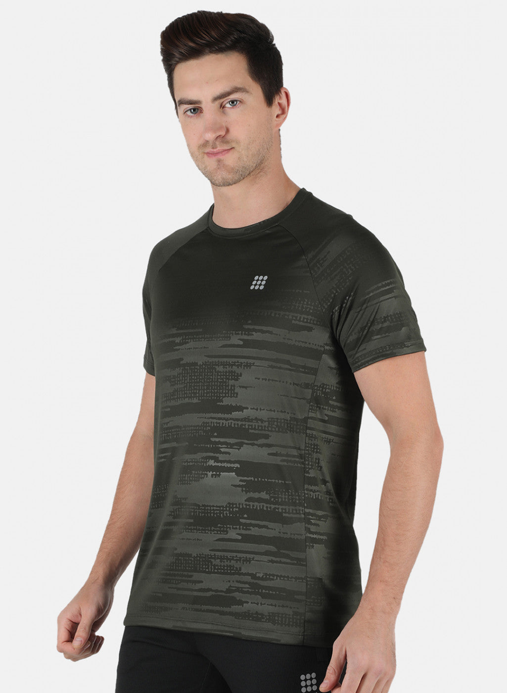 Rock.it Men Olive Self Design Round Neck T-Shirt