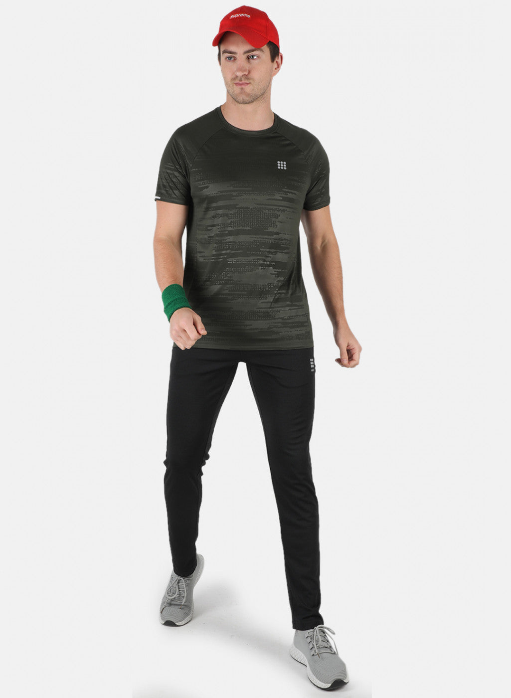 Rock.it Men Olive Self Design Round Neck T-Shirt