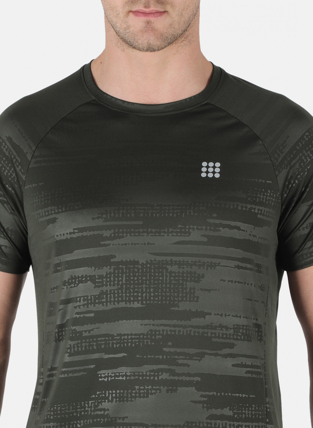 Rock.it Men Olive Self Design Round Neck T-Shirt