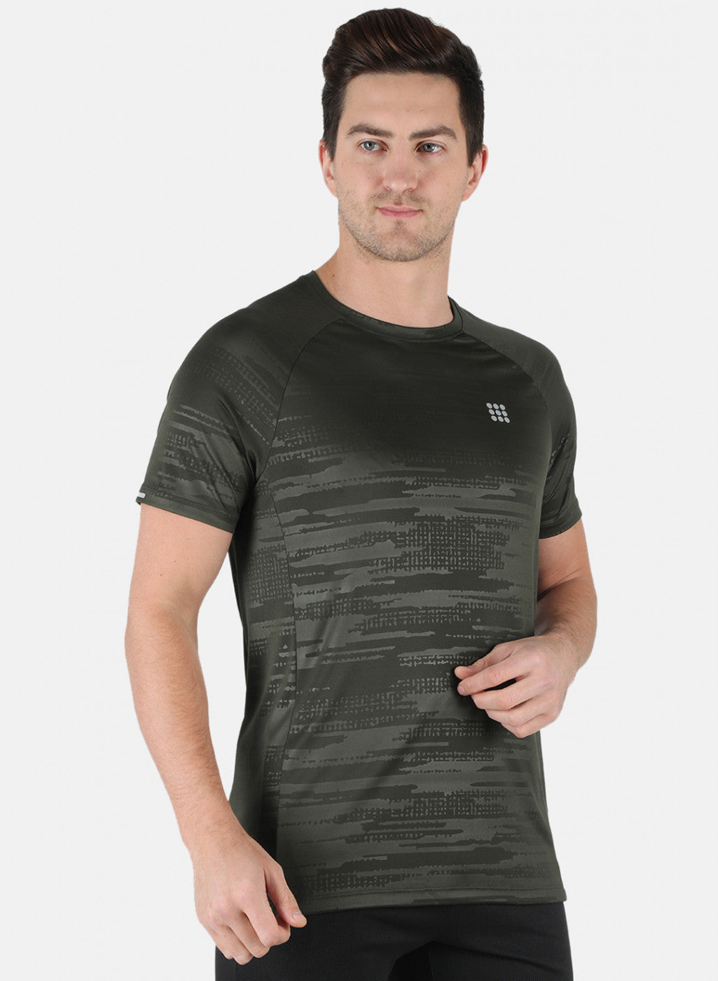 Rock.it Men Olive Self Design Round Neck T-Shirt