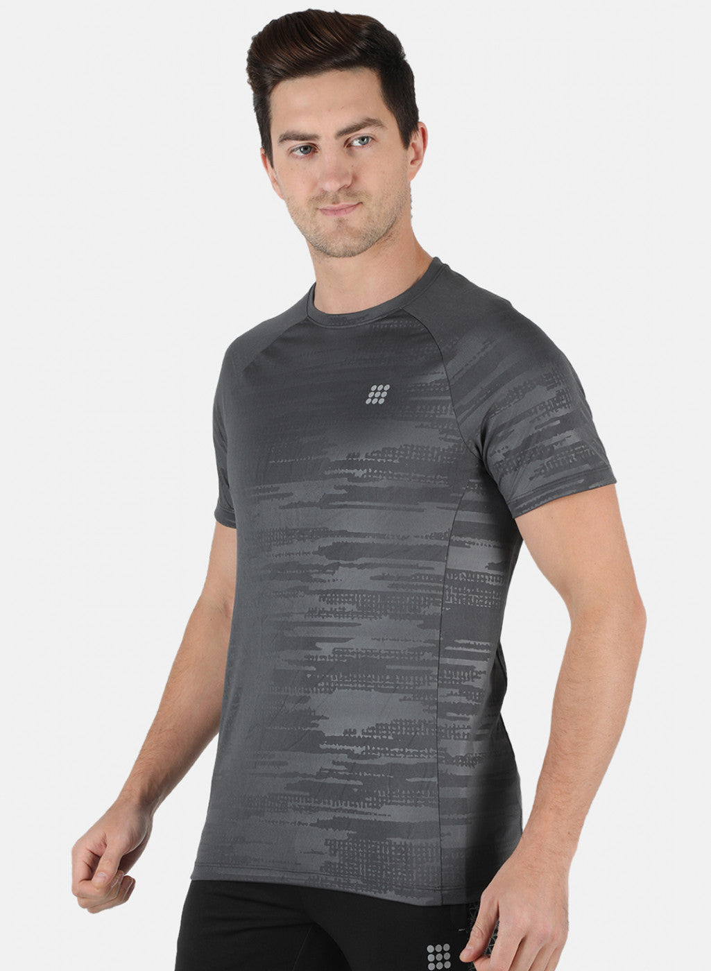 Rock.it Men Grey Self Design Round Neck T-Shirt