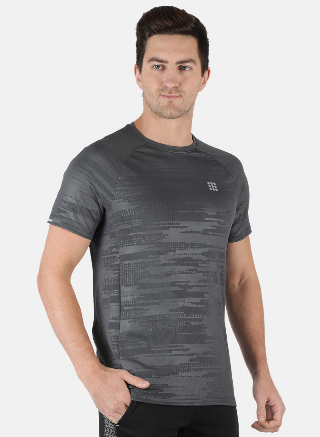 Rock.it Men Grey Self Design Round Neck T-Shirt