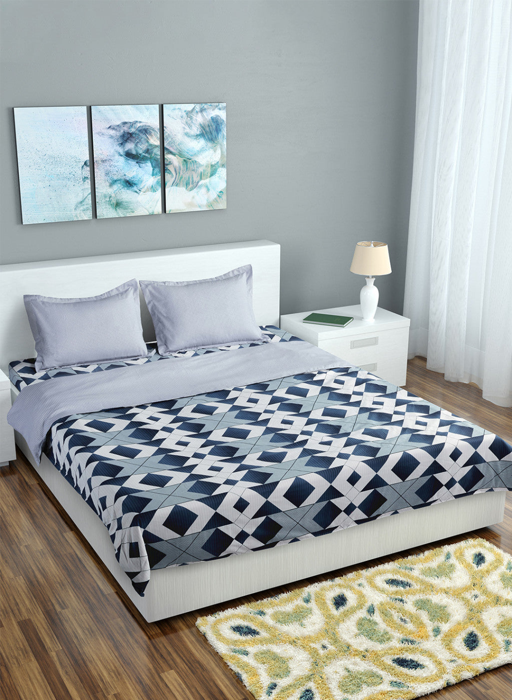 Multi Color 130 GSM Bedsheet with 2 Pillow Covers + 1 Duvet