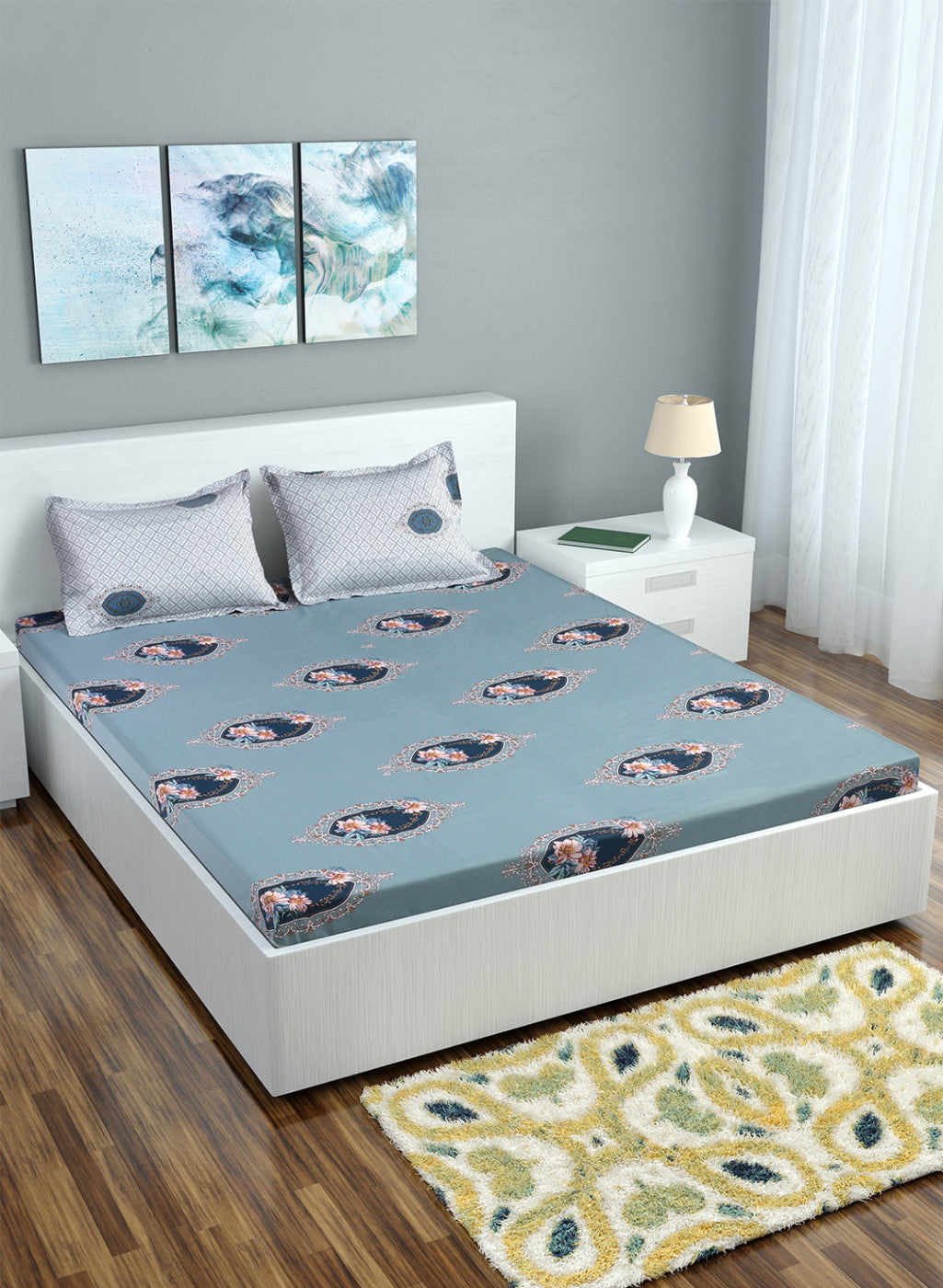 Multicolor 128 TC Bedsheet with 2 Pillow Covers (Romance)