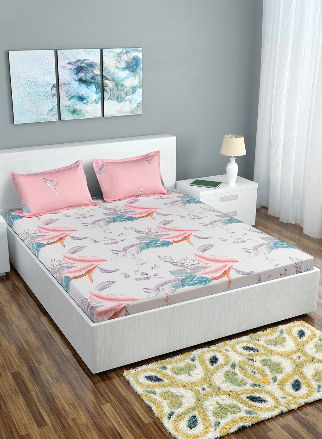 Multi Color 128/68 TC Bedsheet with 2 Pillow Covers