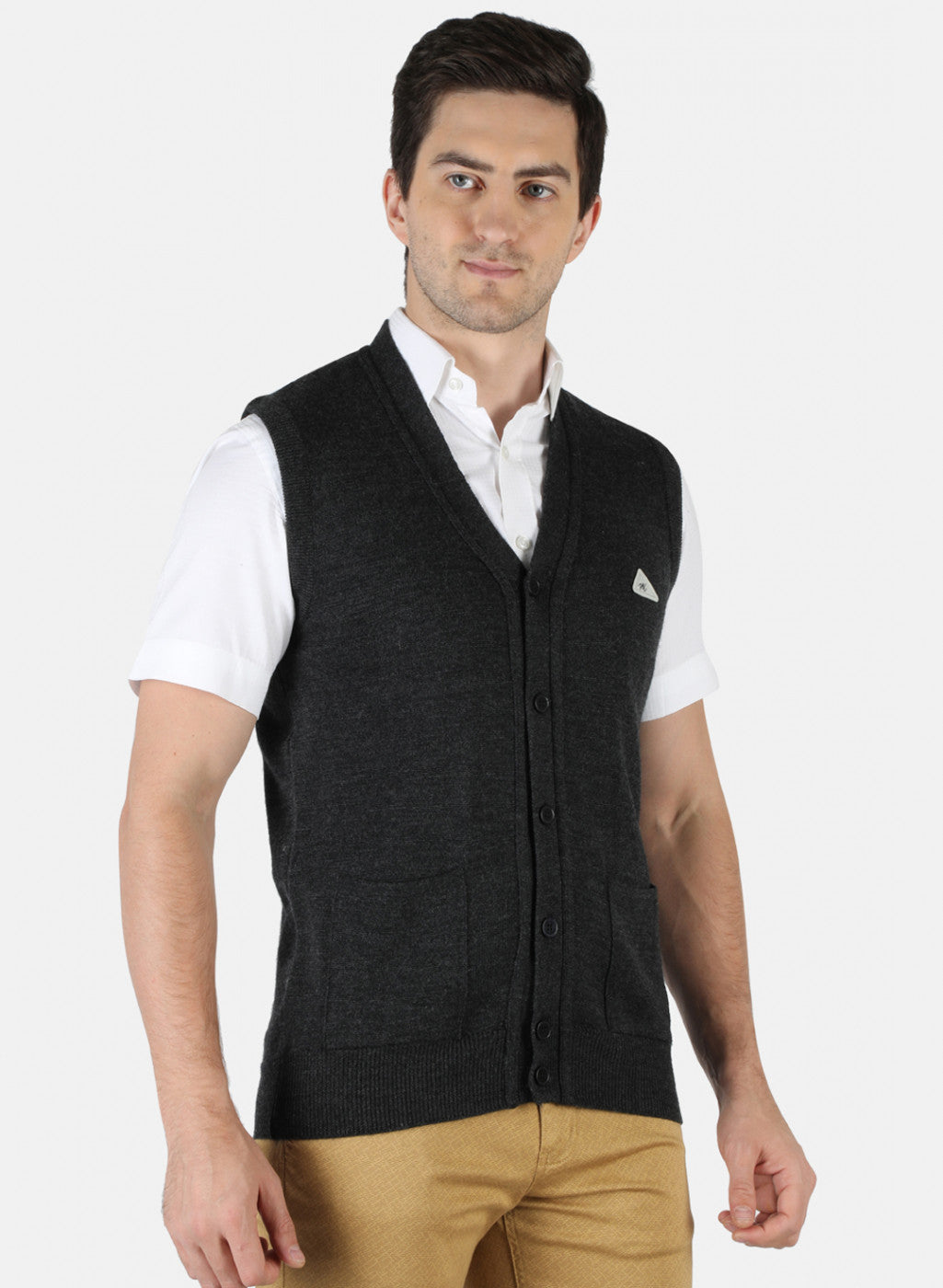 Men Grey Solid Cardigan