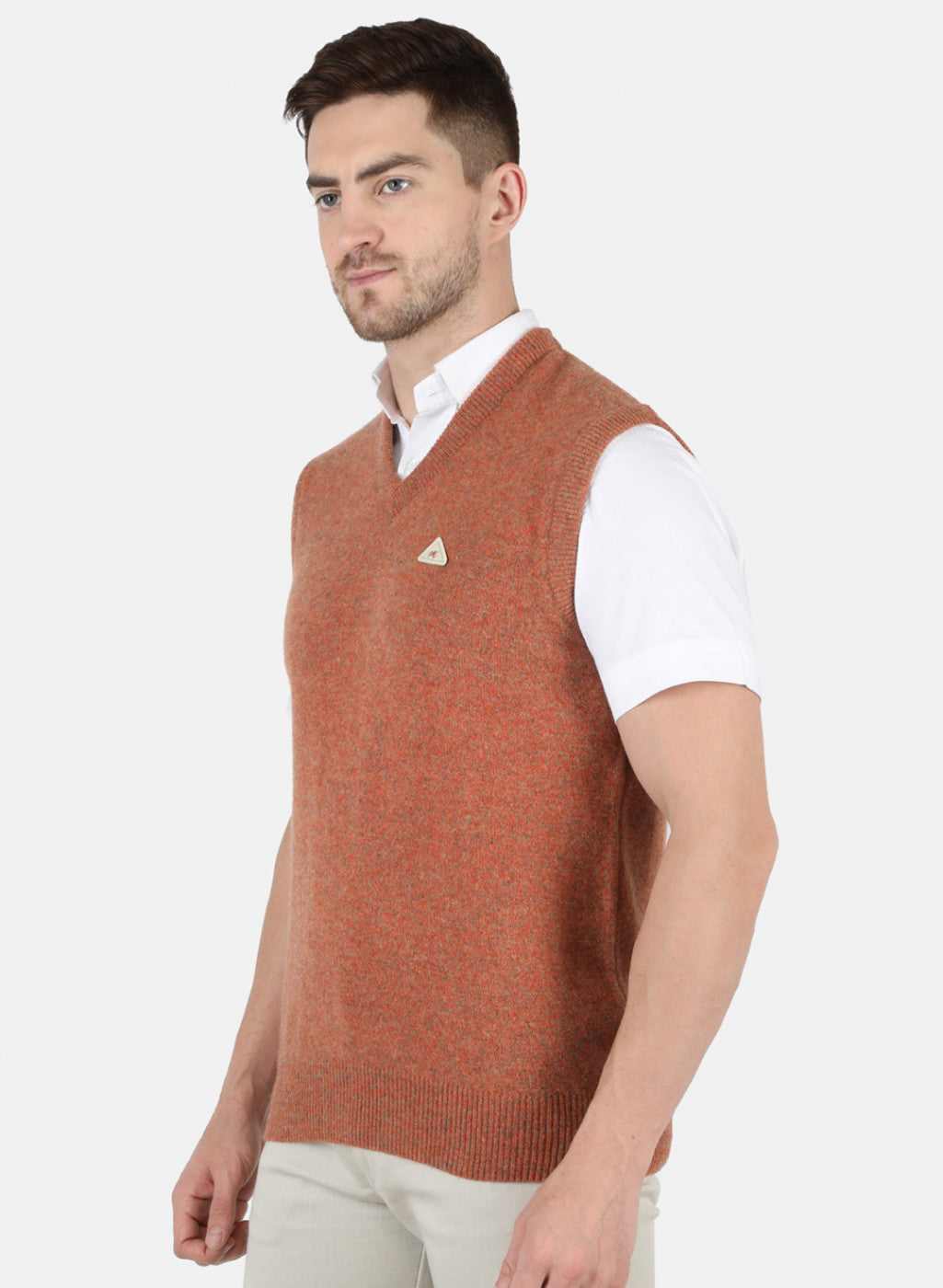 Men Orange Solid Sweater