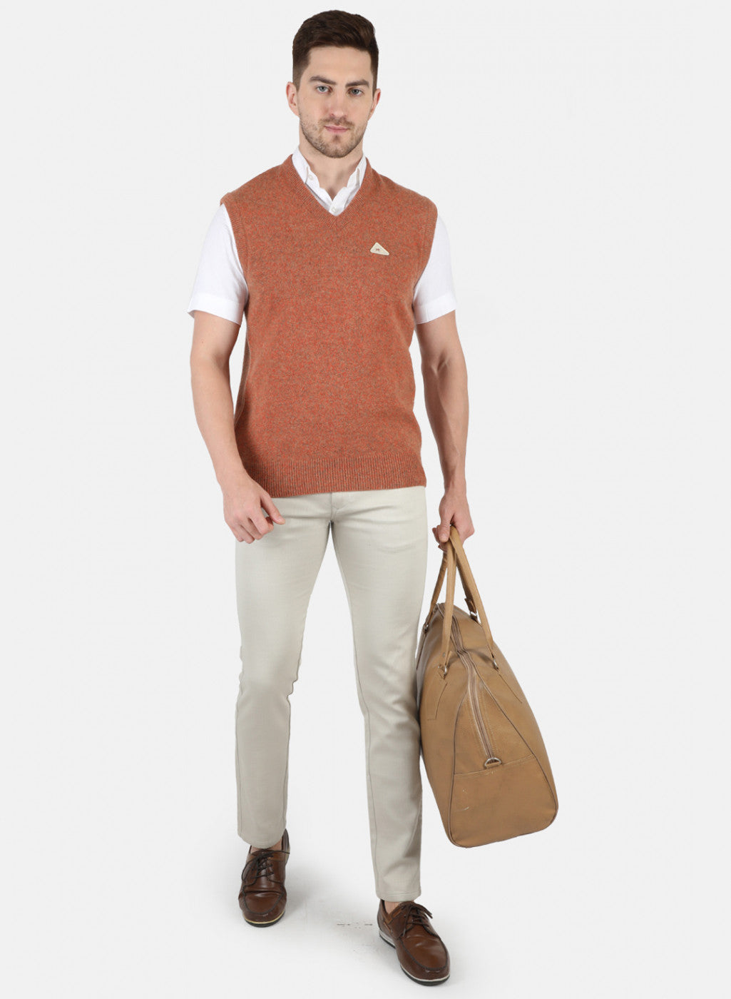 Men Orange Solid Sweater