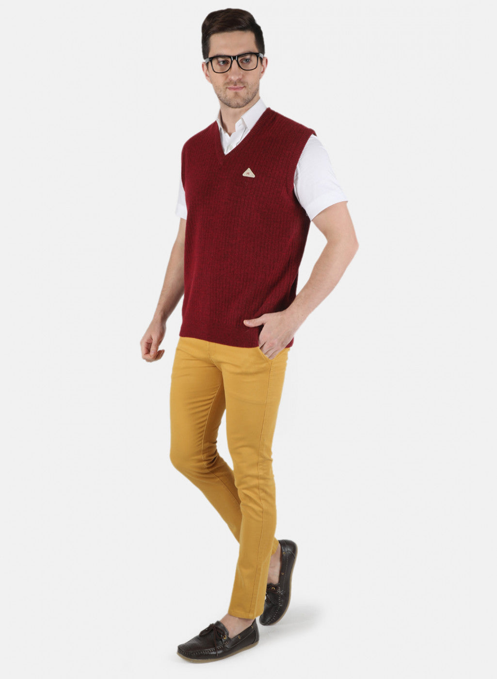 Men Maroon Solid Sweater