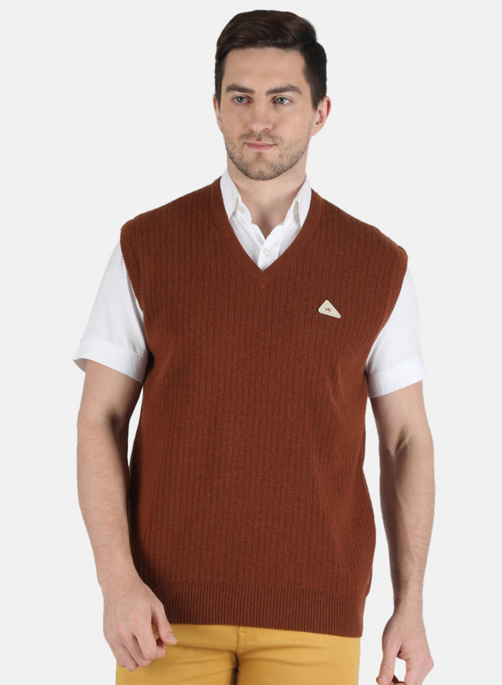 Men Brown Solid Sweater