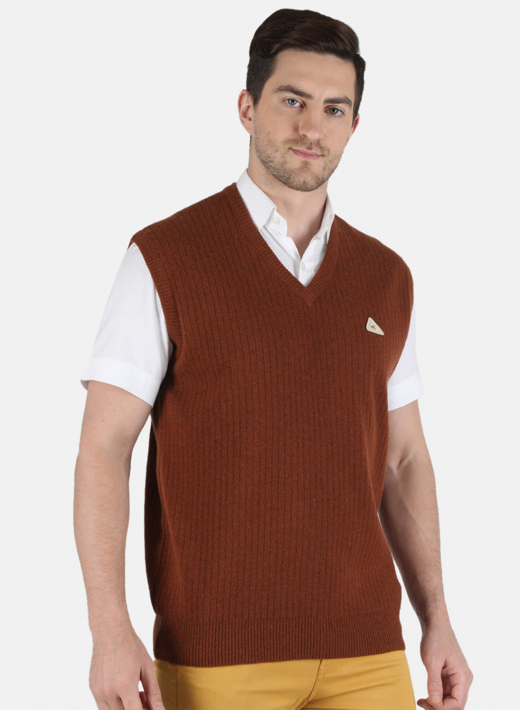 Men Brown Solid Sweater