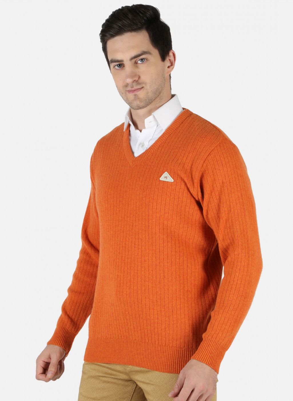 Men Orange Solid Pullover