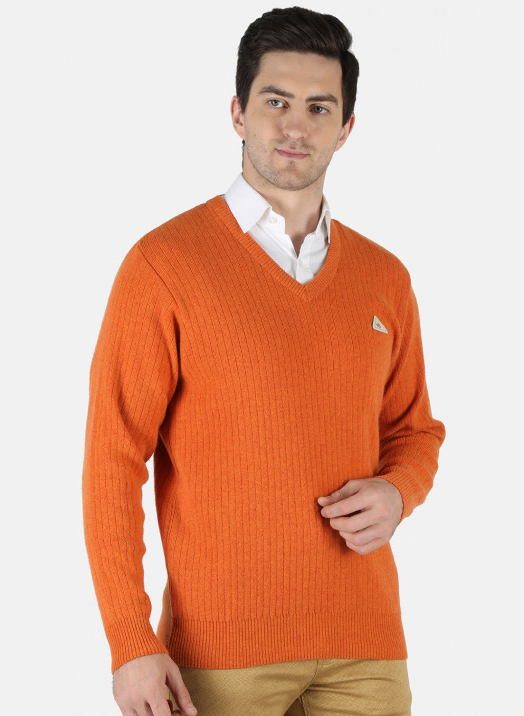 Men Orange Solid Pullover