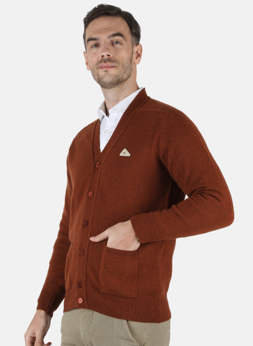 Men Brown Solid Cardigan