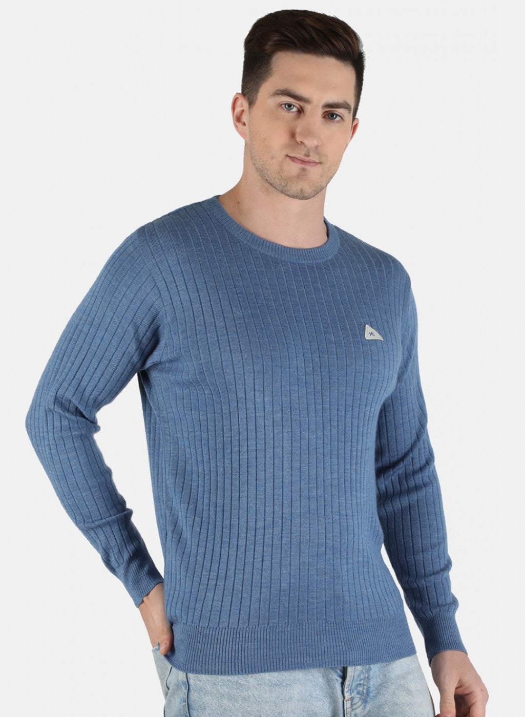 Men Blue Solid Pullover