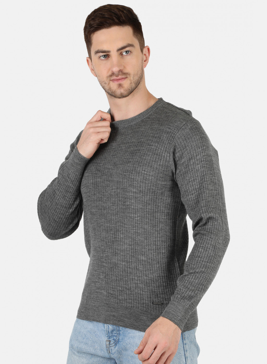 Men Grey Solid Pullover