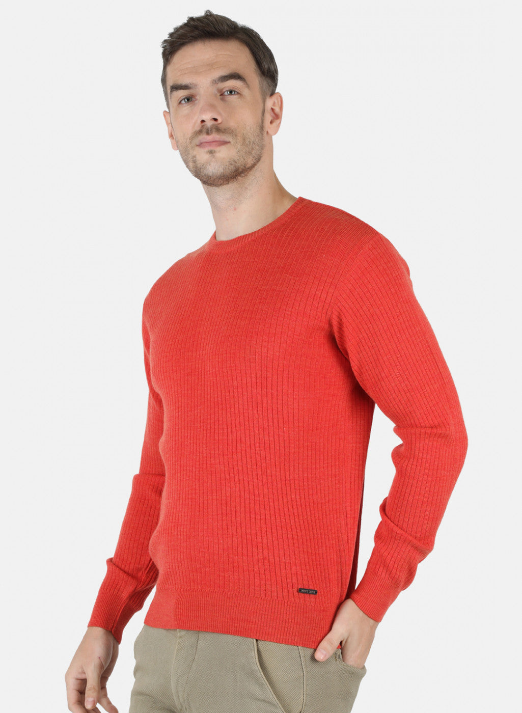 Men Orange Solid Pullover