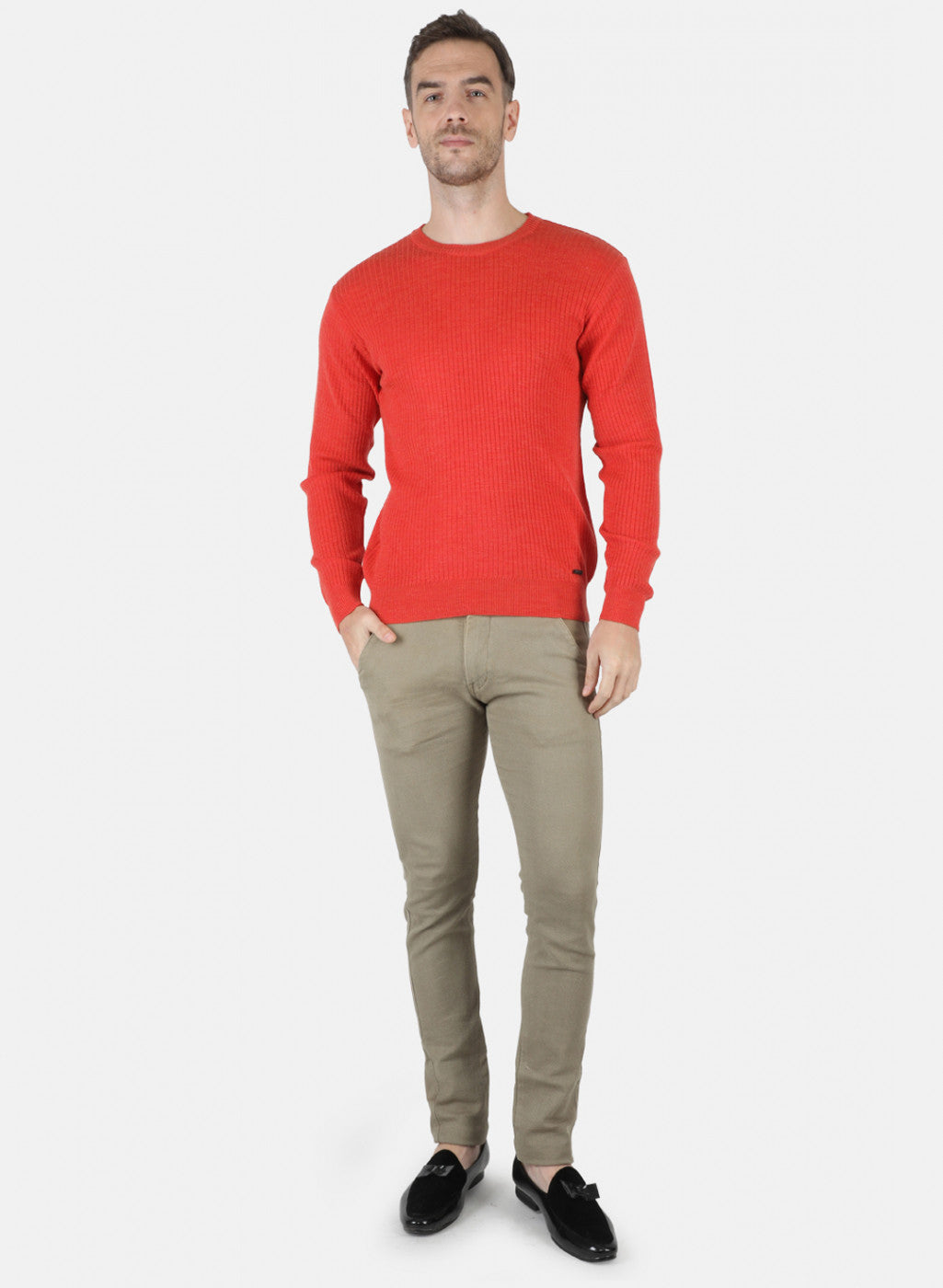 Men Orange Solid Pullover