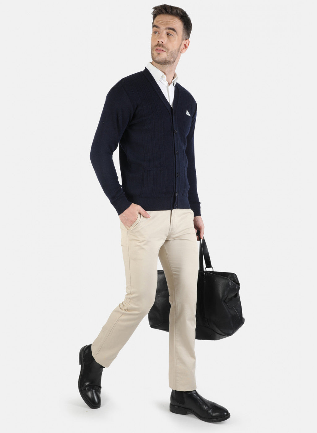 Men NAvy Blue Solid Cardigan