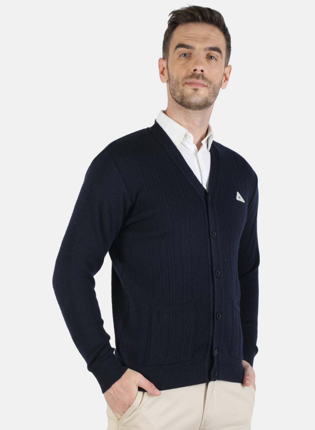 Men NAvy Blue Solid Cardigan
